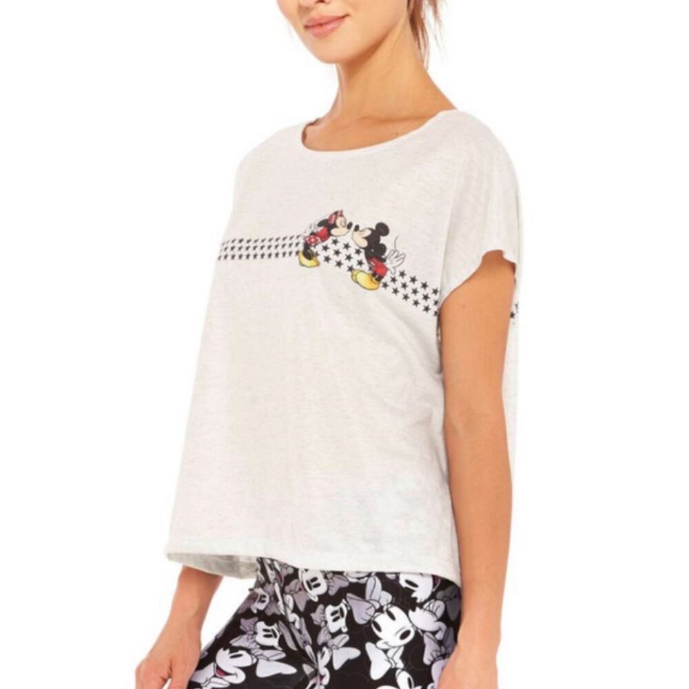 NEW Terez Disney S Mickey Minnie Mouse Kissing Tee Stars Gray Heather T-Shirt